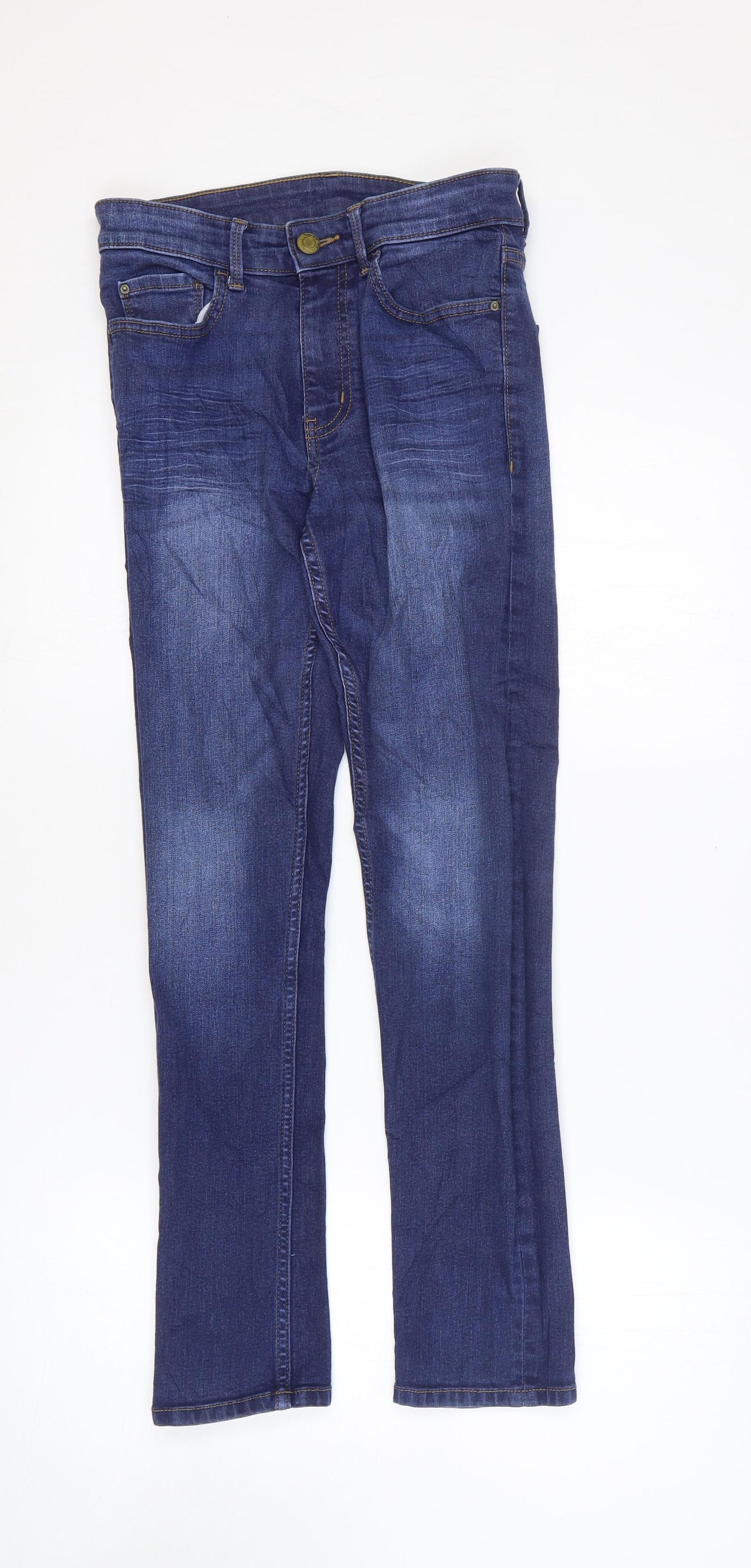 Marks and Spencer Womens Blue Cotton Skinny Jeans Size 8 L28 in Regular Zip