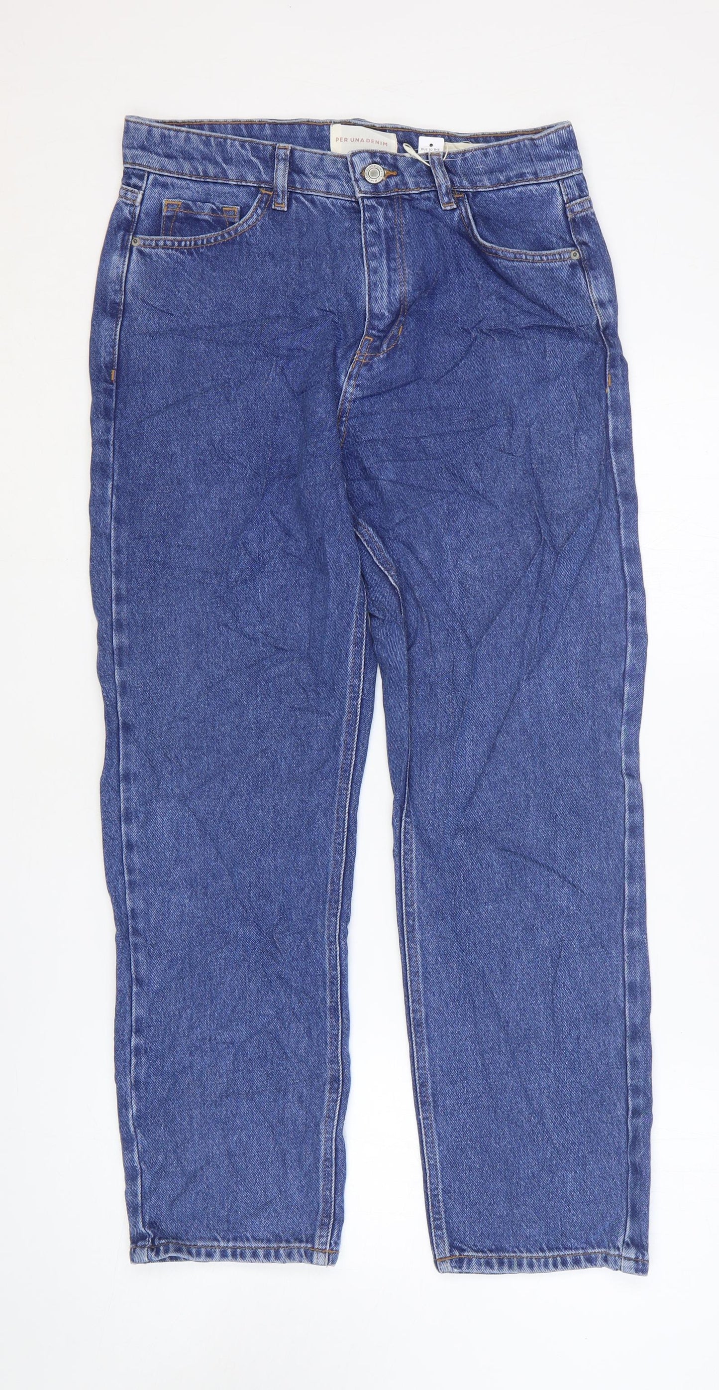 Per Una Womens Blue Cotton Straight Jeans Size 10 L27 in Regular Zip