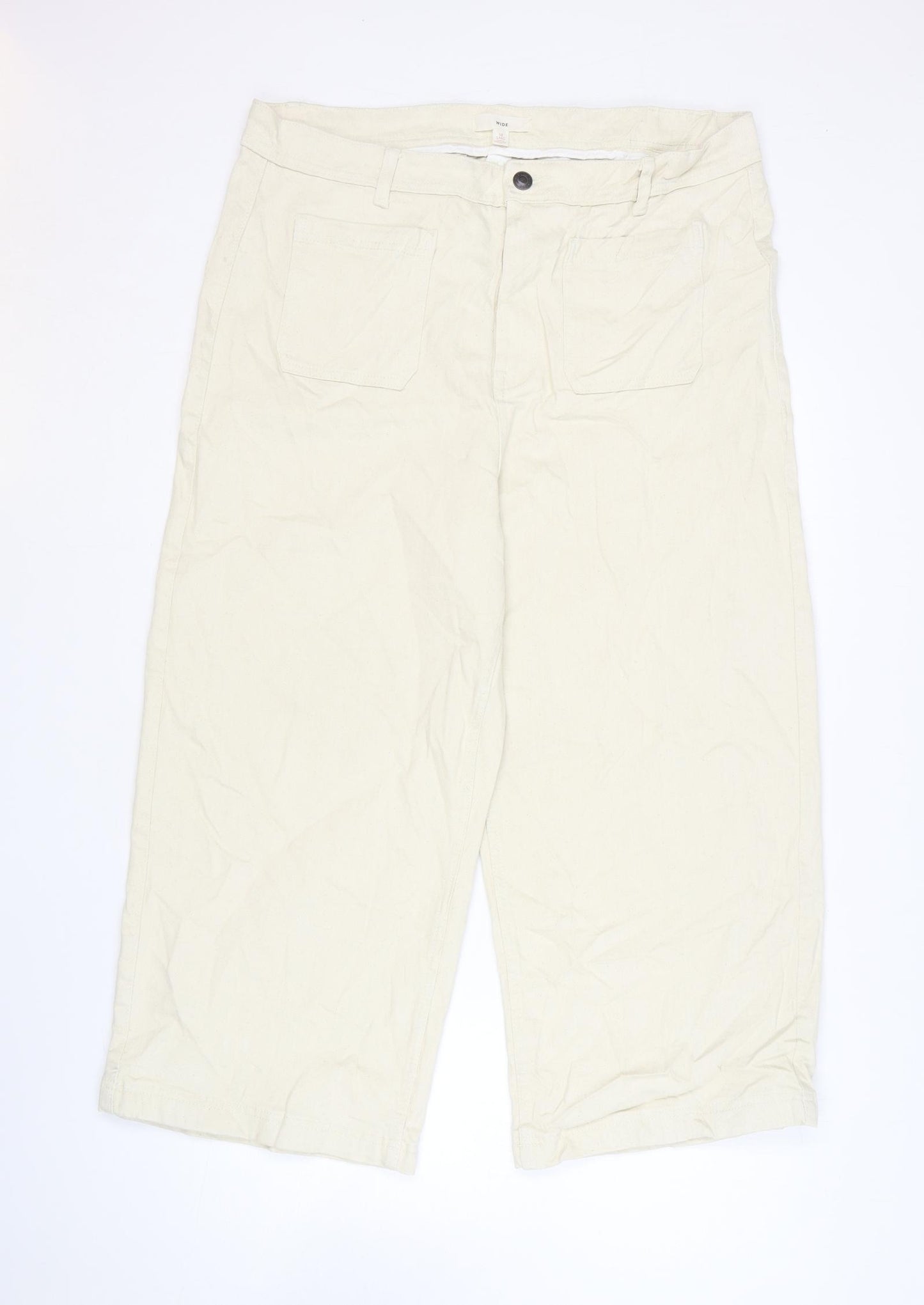 Per Una Womens Beige Cotton Wide-Leg Jeans Size 18 L23 in Regular Zip