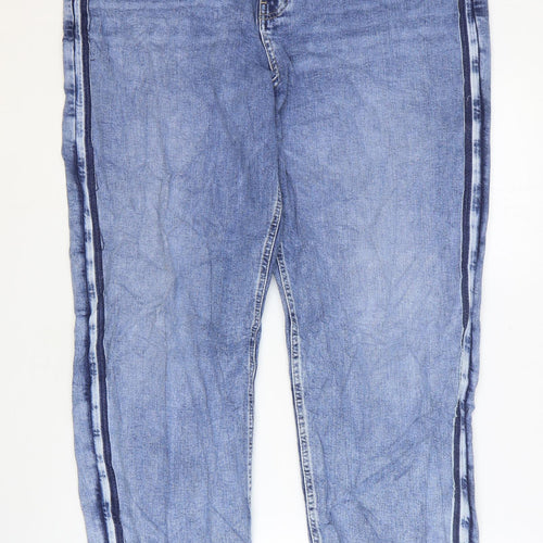 Marks and Spencer Womens Blue Striped Cotton Boyfriend Jeans Size 20 L30 in Regular Zip