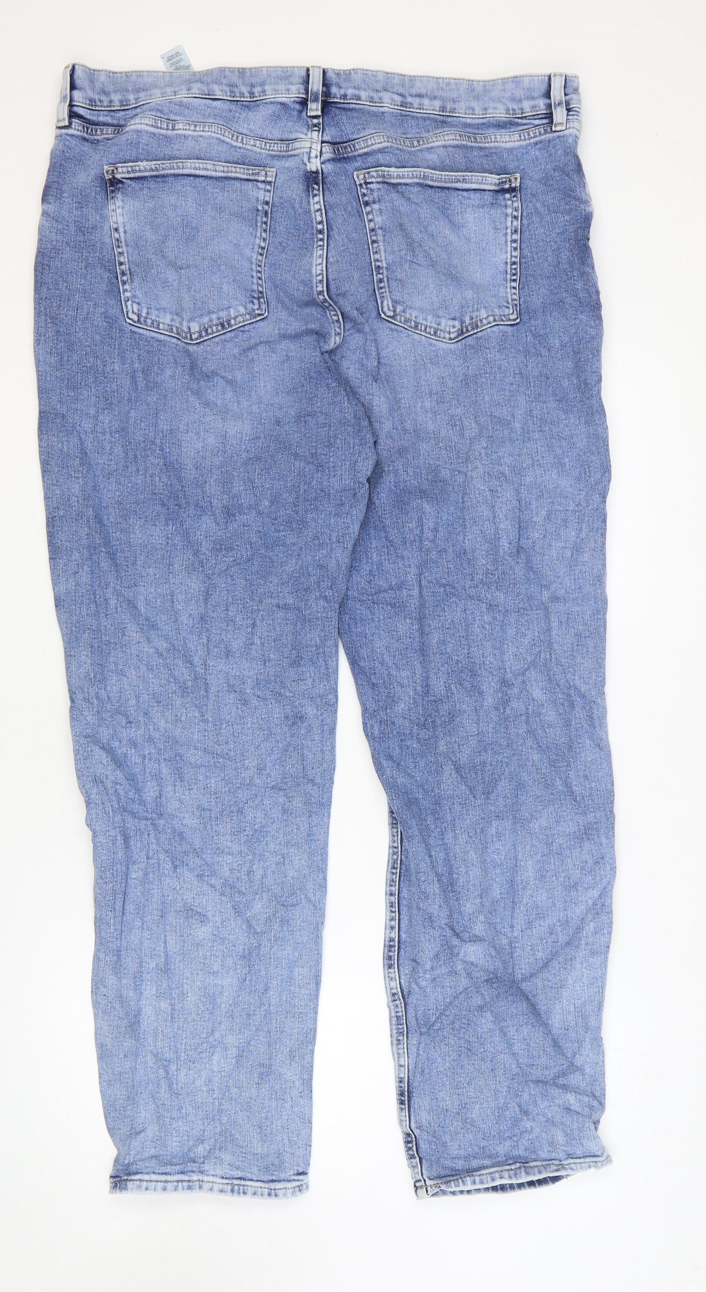Marks and Spencer Womens Blue Striped Cotton Boyfriend Jeans Size 20 L30 in Regular Zip