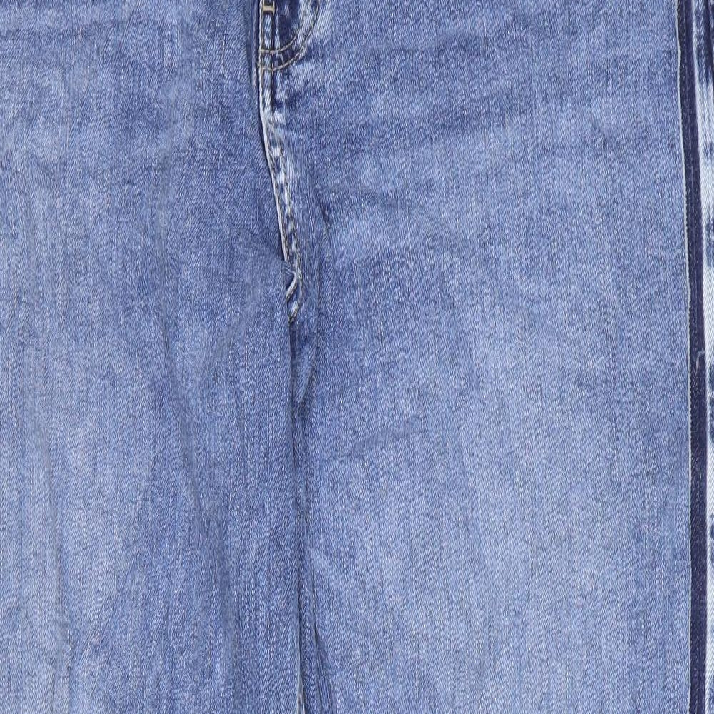 Marks and Spencer Womens Blue Striped Cotton Boyfriend Jeans Size 20 L30 in Regular Zip