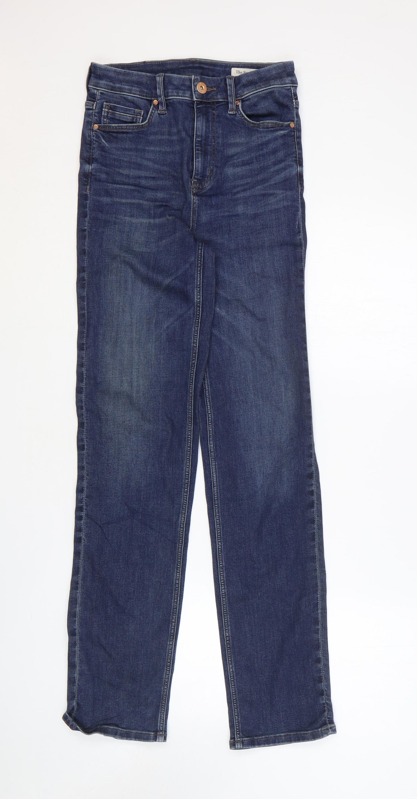 Marks and Spencer Womens Blue Cotton Straight Jeans Size 8 L30 in Regular Zip