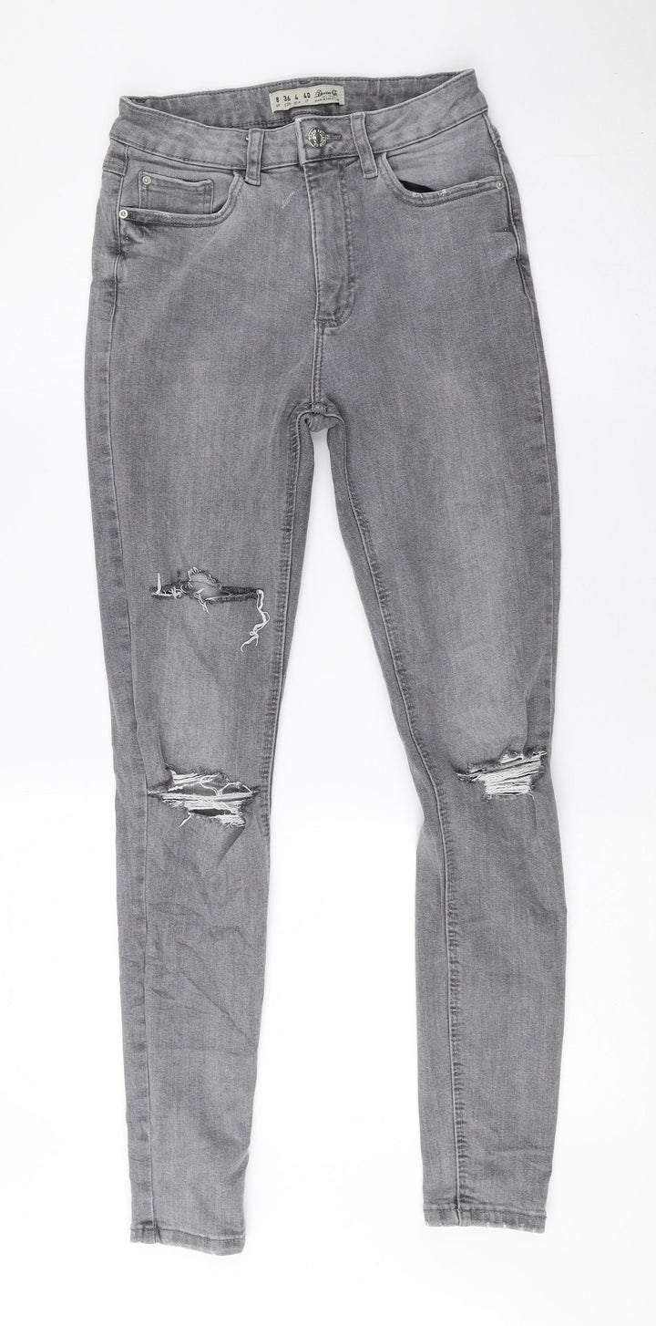 Denim & Co. Womens Grey Cotton Skinny Jeans Size 8 L26.5 in Regular Zip