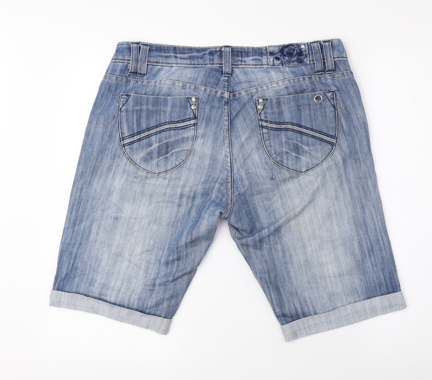True 2u Womens Blue Cotton Bermuda Shorts Size 12 L9 in Regular Zip