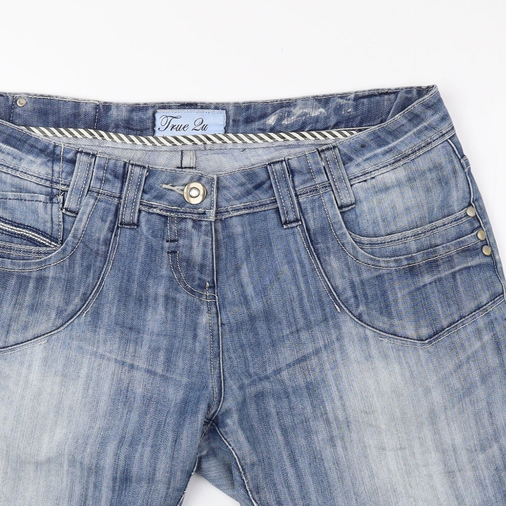 True 2u Womens Blue Cotton Bermuda Shorts Size 12 L9 in Regular Zip