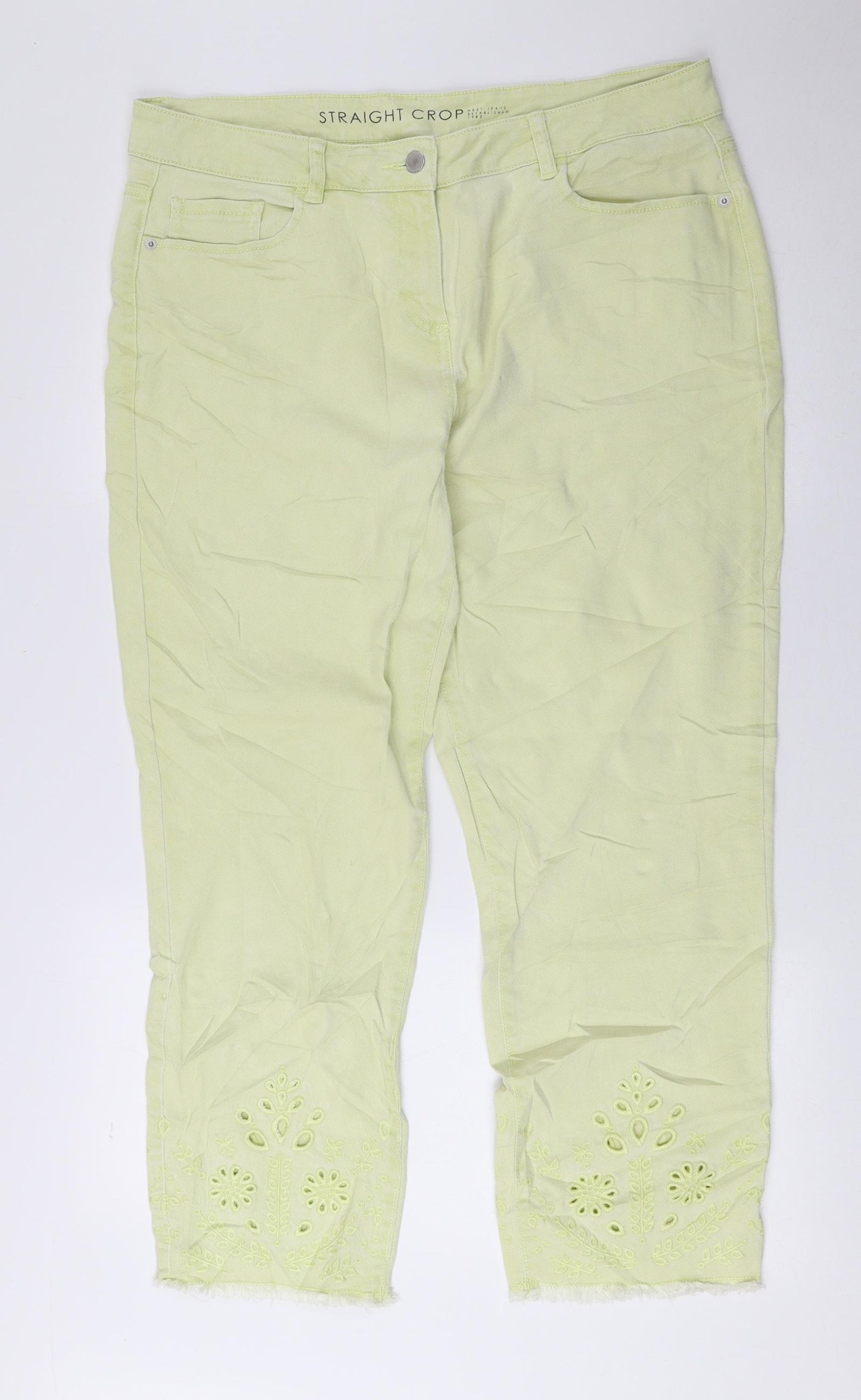 NEXT Womens Green Cotton Cropped Jeans Size 16 L24.5 in Regular Zip