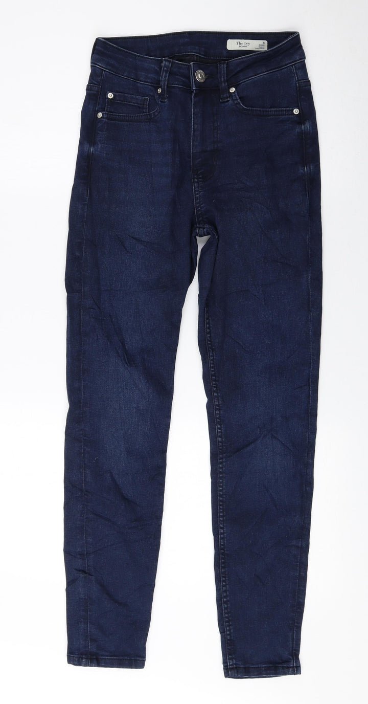 Marks and Spencer Womens Blue Cotton Skinny Jeans Size 6 L25.5 in Regular Zip