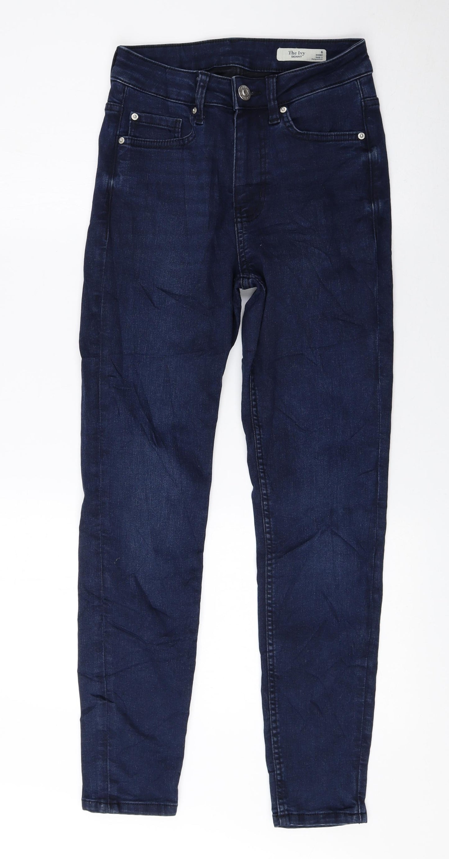 Marks and Spencer Womens Blue Cotton Skinny Jeans Size 6 L25.5 in Regular Zip