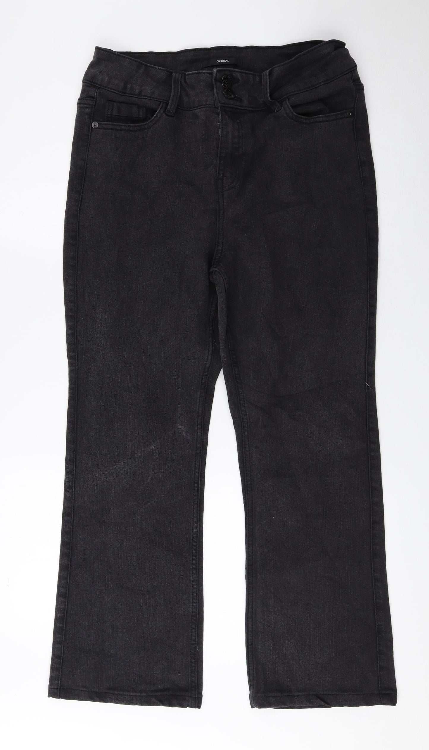George Womens Black Cotton Straight Jeans Size 14 L24.5 in Regular Zip