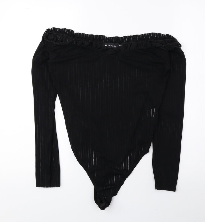 PRETTYLITTLETHING Womens Black Polyester Bodysuit One-Piece Size 12 Snap
