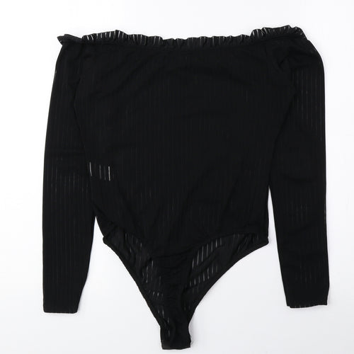 PRETTYLITTLETHING Womens Black Polyester Bodysuit One-Piece Size 12 Snap