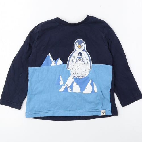 F&F Blue Cotton Pullover T-Shirt Size 18-24 Months Round Neck Pullover - WWF Penguin