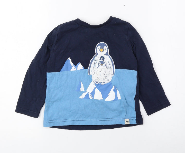 F&F Blue Cotton Pullover T-Shirt Size 18-24 Months Round Neck Pullover - WWF Penguin