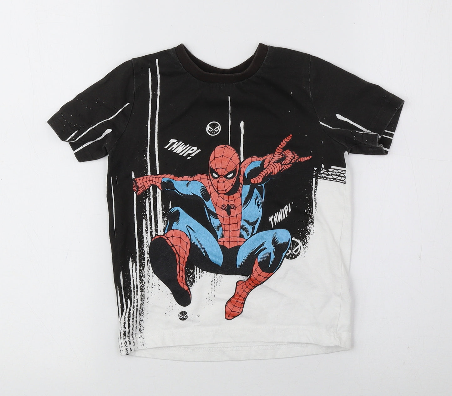Marvel Comics Boys Multicoloured Geometric 100% Cotton Pullover T-Shirt Size 3 Years Round Neck Pullover - Spiderman