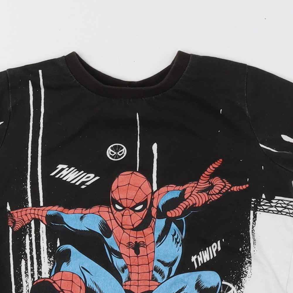 Marvel Comics Boys Multicoloured Geometric 100% Cotton Pullover T-Shirt Size 3 Years Round Neck Pullover - Spiderman