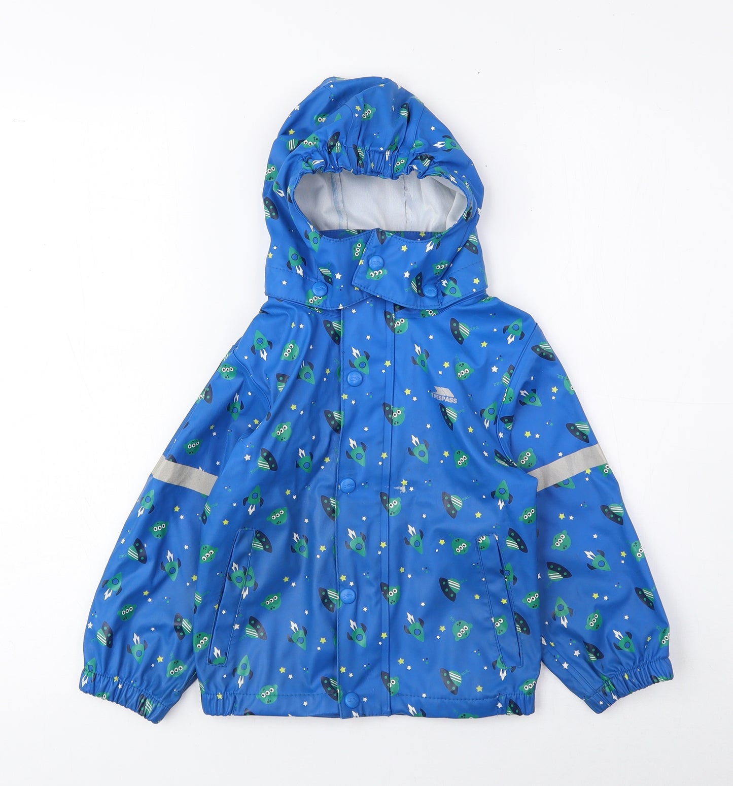 Trespass Boys Blue Geometric Rain Coat Coat Size 2-3 Years Snap - Alien