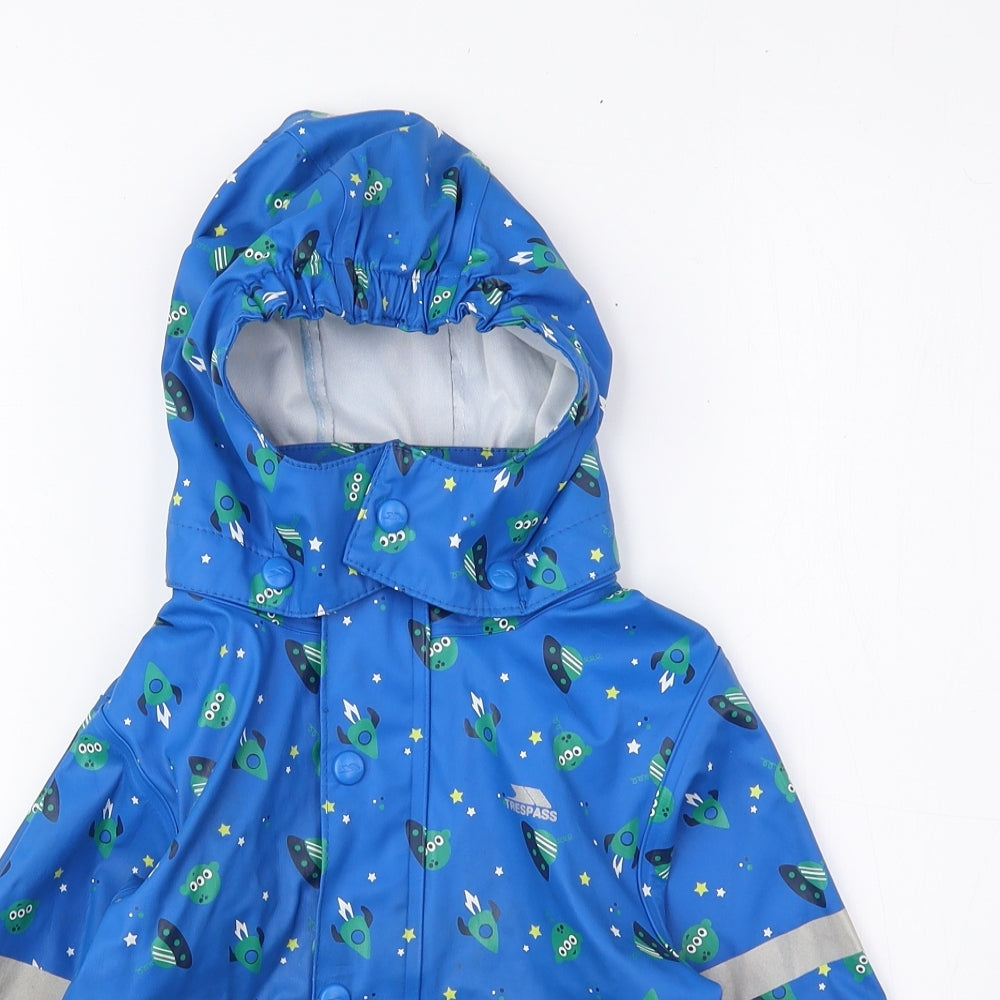 Trespass Boys Blue Geometric Rain Coat Coat Size 2-3 Years Snap - Alien