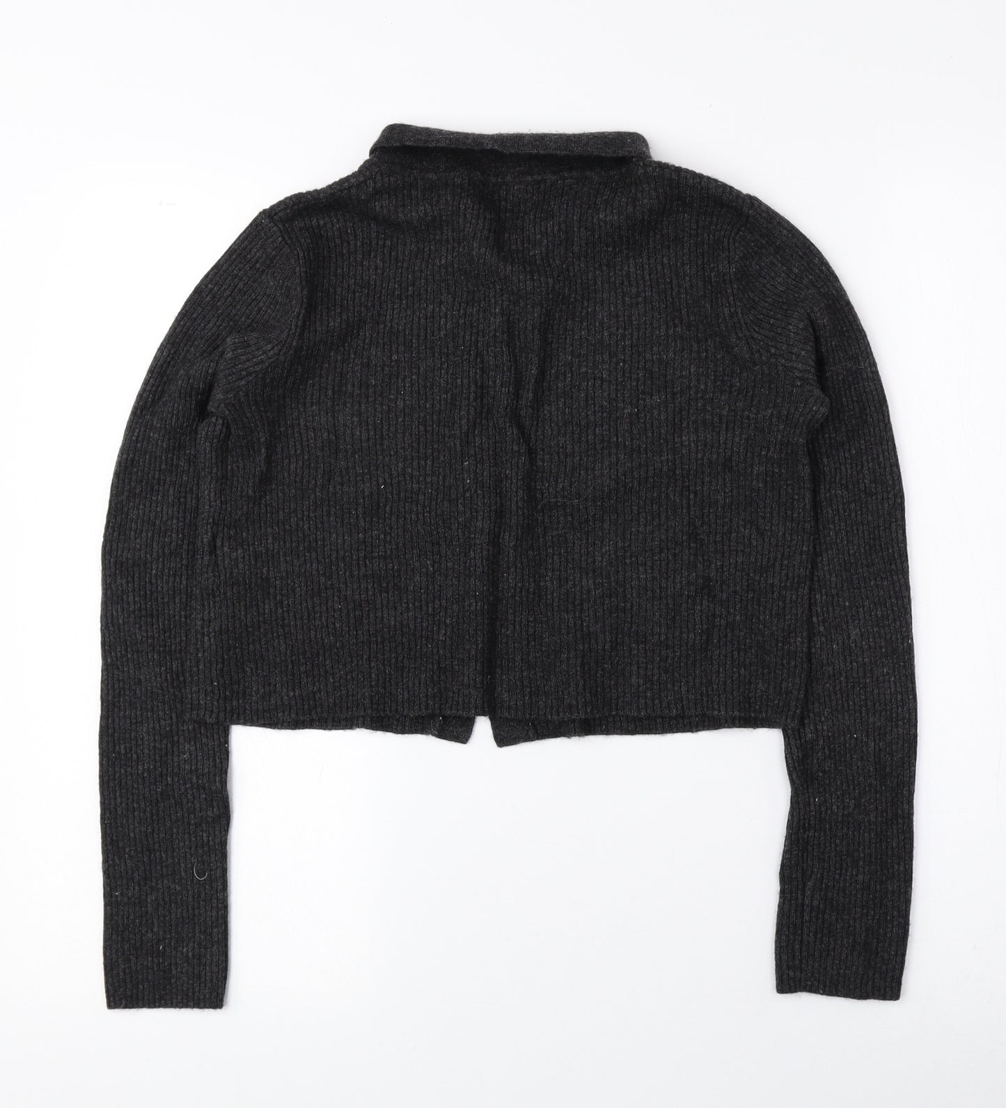 Zara Womens Grey Collared Nylon Cardigan Jumper Size M - Cropped