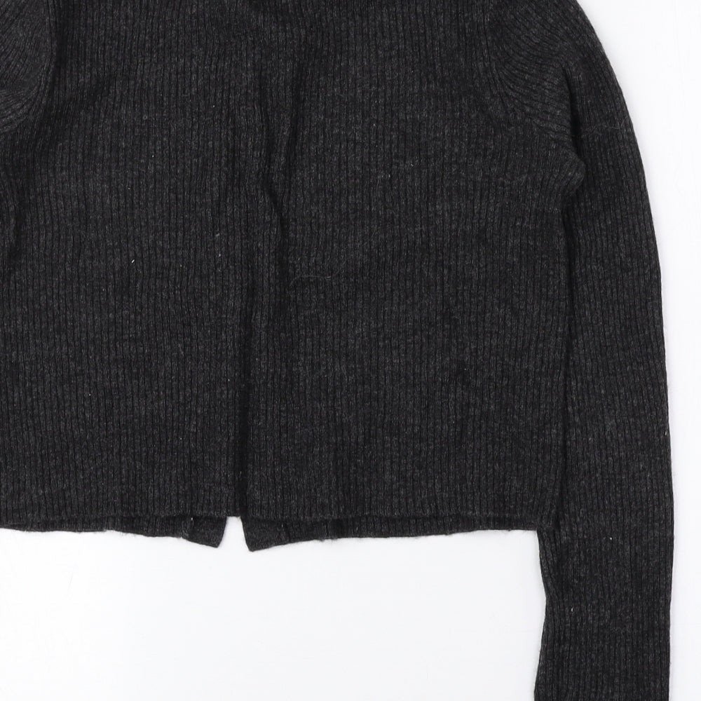 Zara Womens Grey Collared Nylon Cardigan Jumper Size M - Cropped