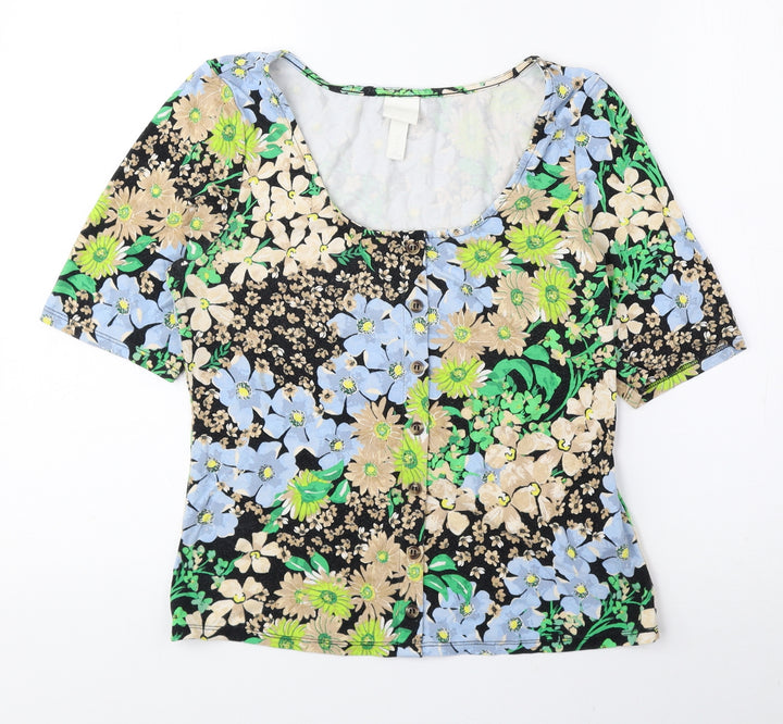 H&M Womens Multicoloured Floral Viscose Basic Blouse Size S Scoop Neck