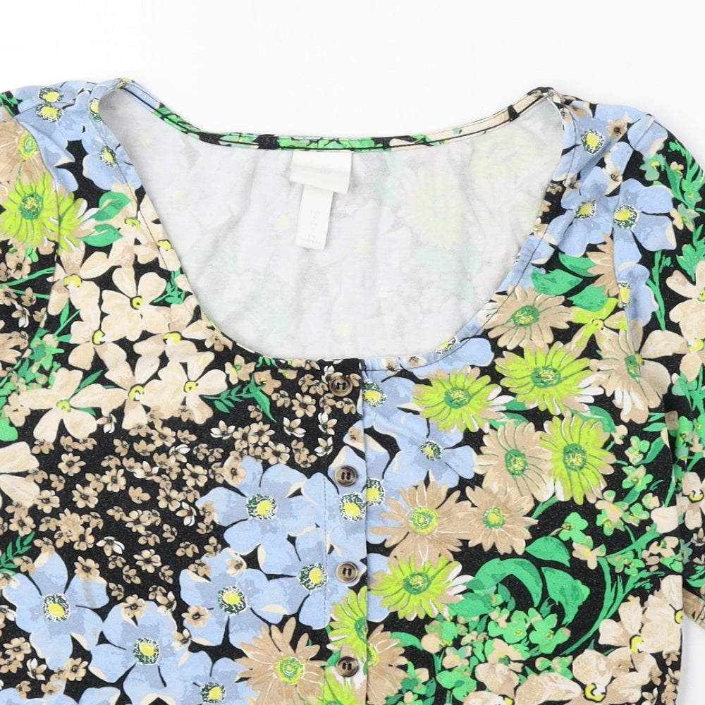 H&M Womens Multicoloured Floral Viscose Basic Blouse Size S Scoop Neck