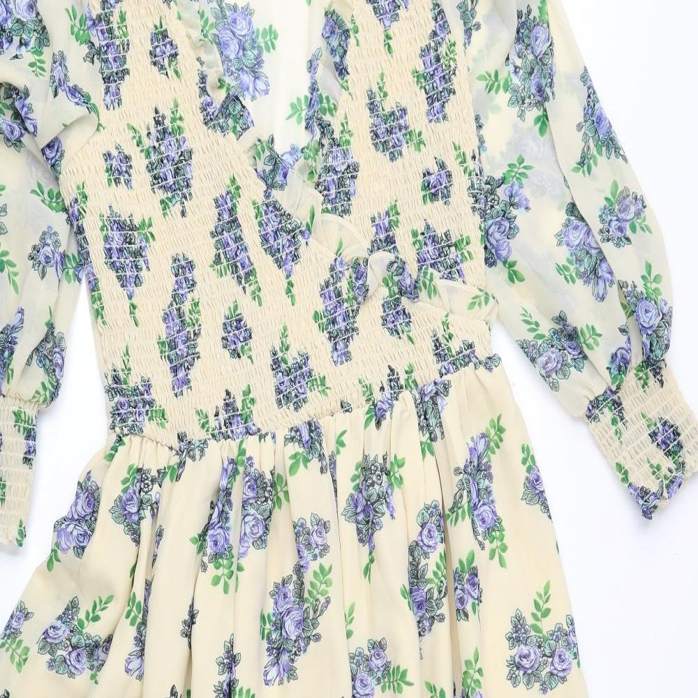 ASOS Womens Multicoloured Floral Polyester Fit & Flare Size 10 V-Neck Pullover