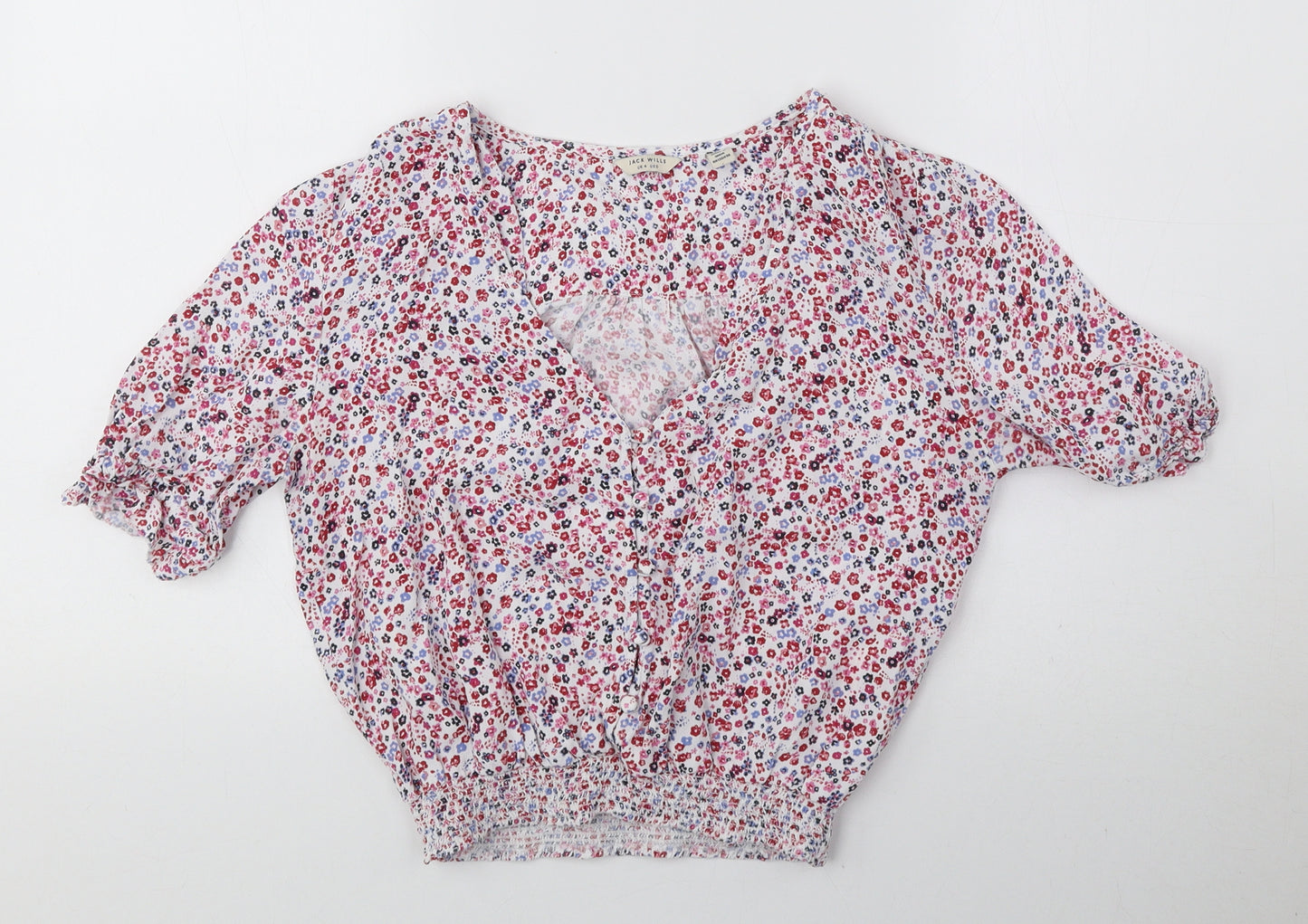 Jack Wills Womens Multicoloured Floral Viscose Basic Blouse Size 4 V-Neck