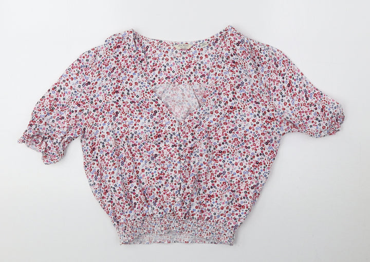 Jack Wills Womens Multicoloured Floral Viscose Basic Blouse Size 4 V-Neck