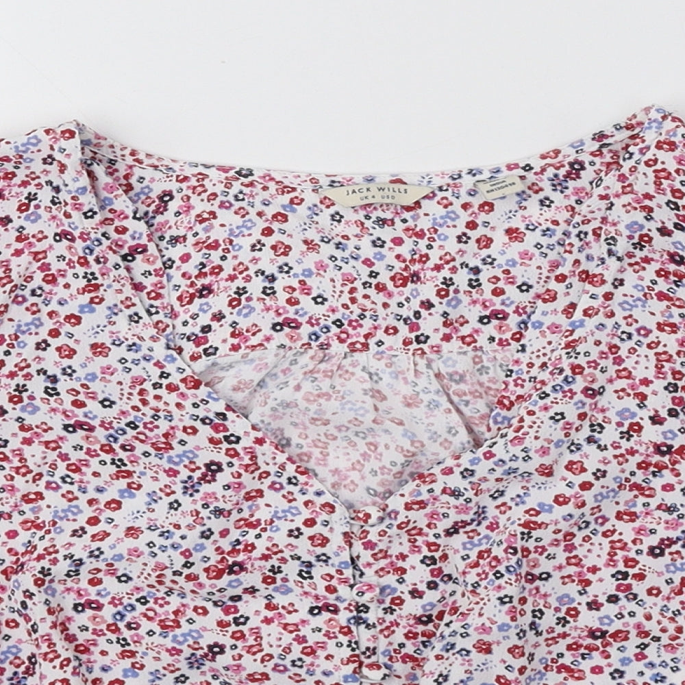 Jack Wills Womens Multicoloured Floral Viscose Basic Blouse Size 4 V-Neck