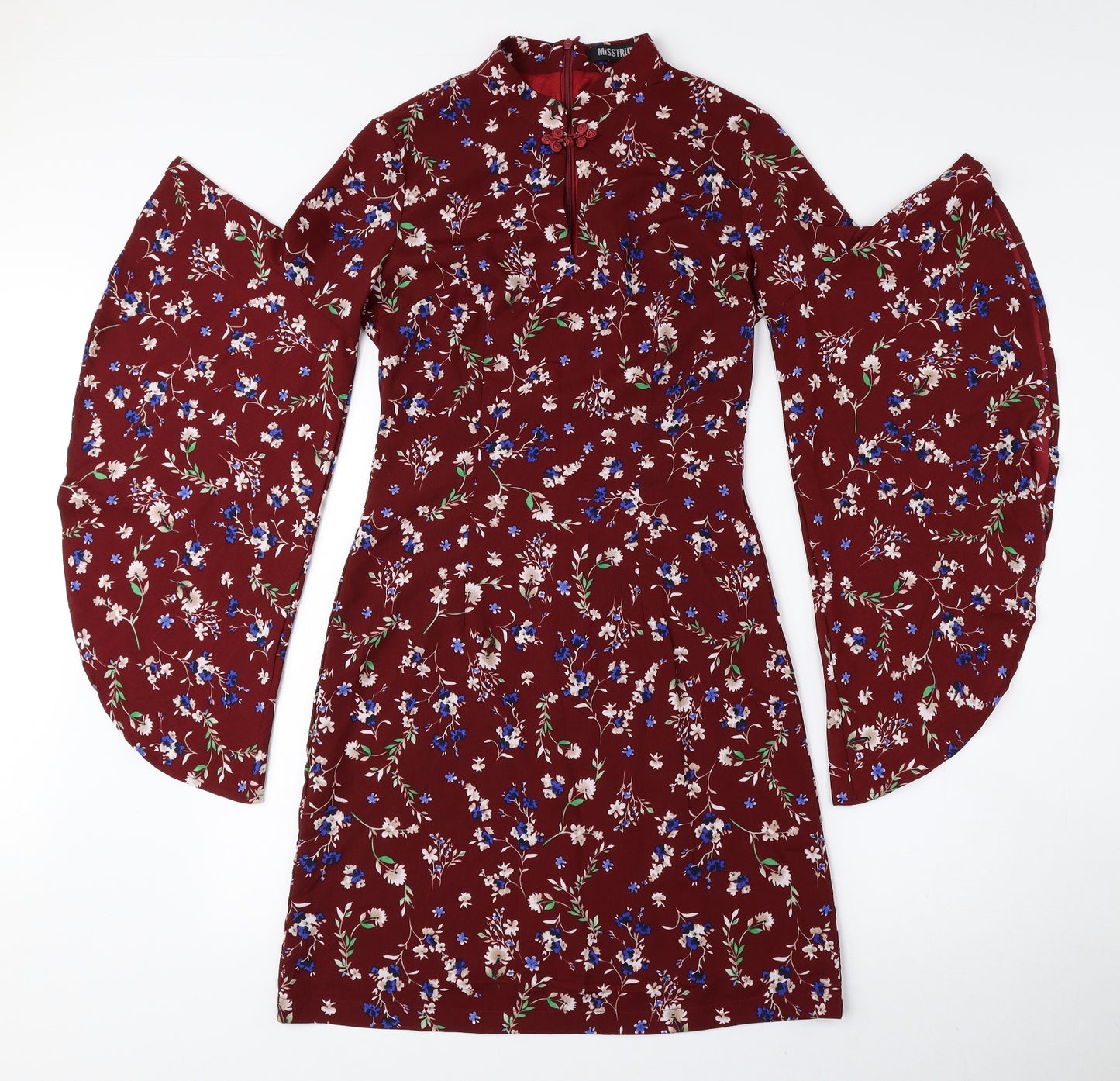 MISSTRUTH Womens Red Floral Polyester A-Line Size 6 High Neck Zip - Angel Sleeves