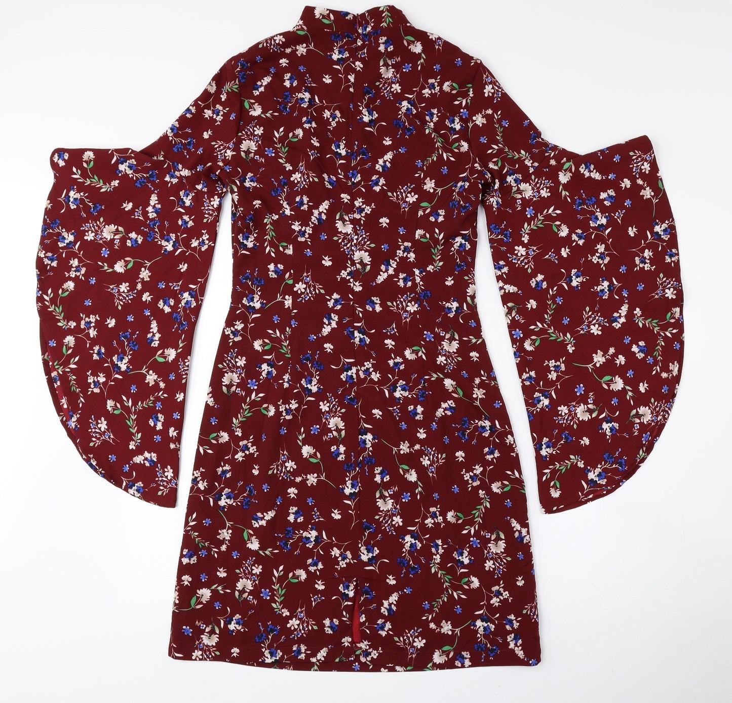 MISSTRUTH Womens Red Floral Polyester A-Line Size 6 High Neck Zip - Angel Sleeves