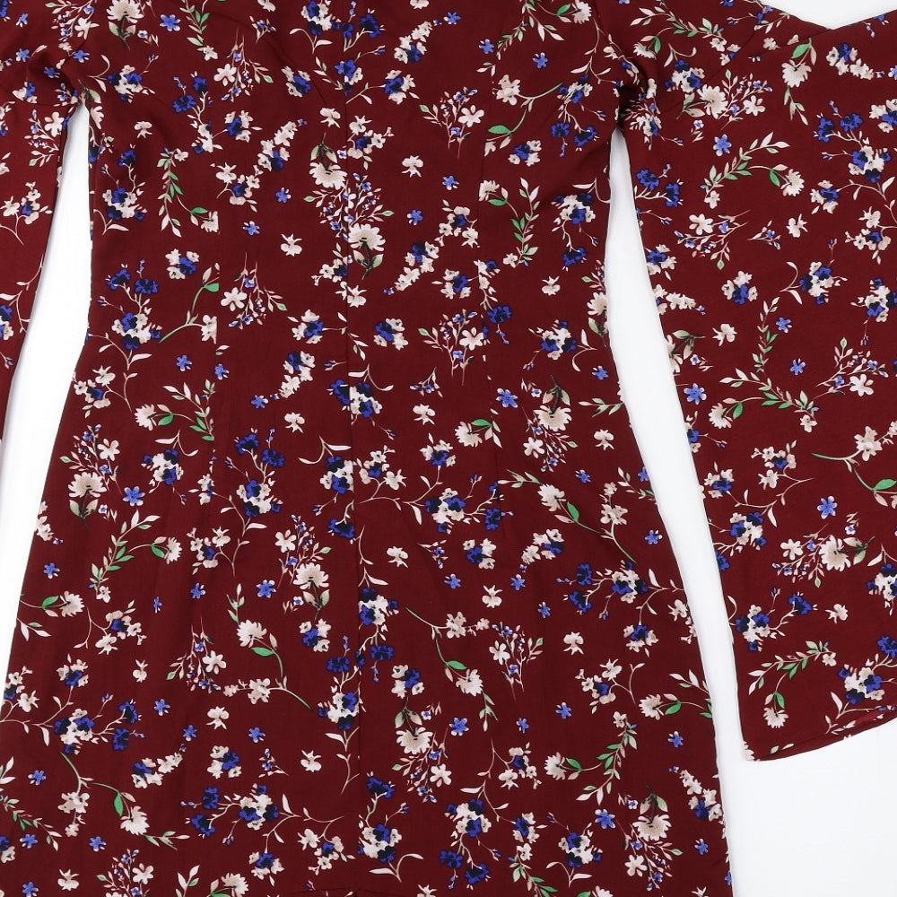 MISSTRUTH Womens Red Floral Polyester A-Line Size 6 High Neck Zip - Angel Sleeves