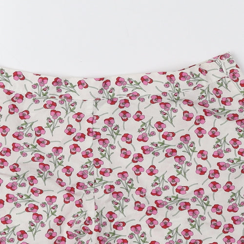 Topshop Womens White Floral 100% Cotton Hot Pants Shorts Size 6 Regular Zip