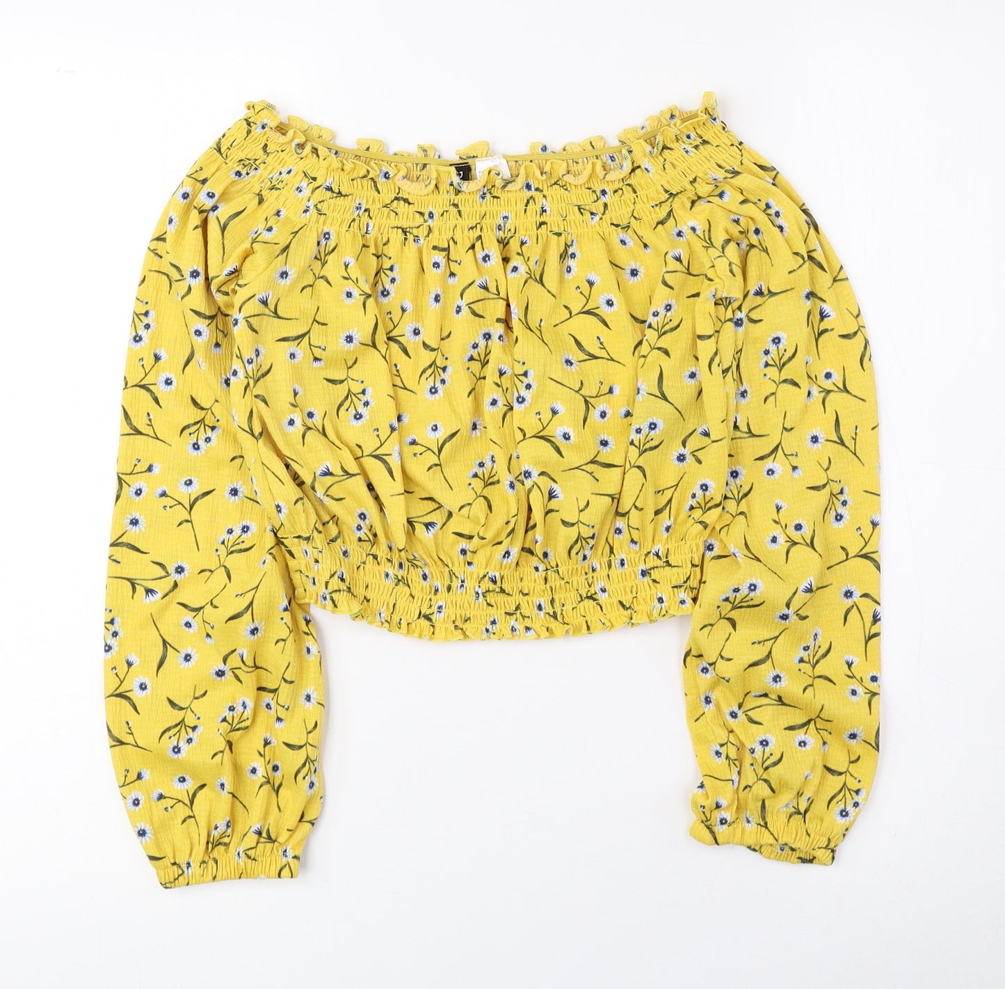 Divided by H&M Womens Yellow Floral Polyester Cropped Blouse Size S Off the Shoulder