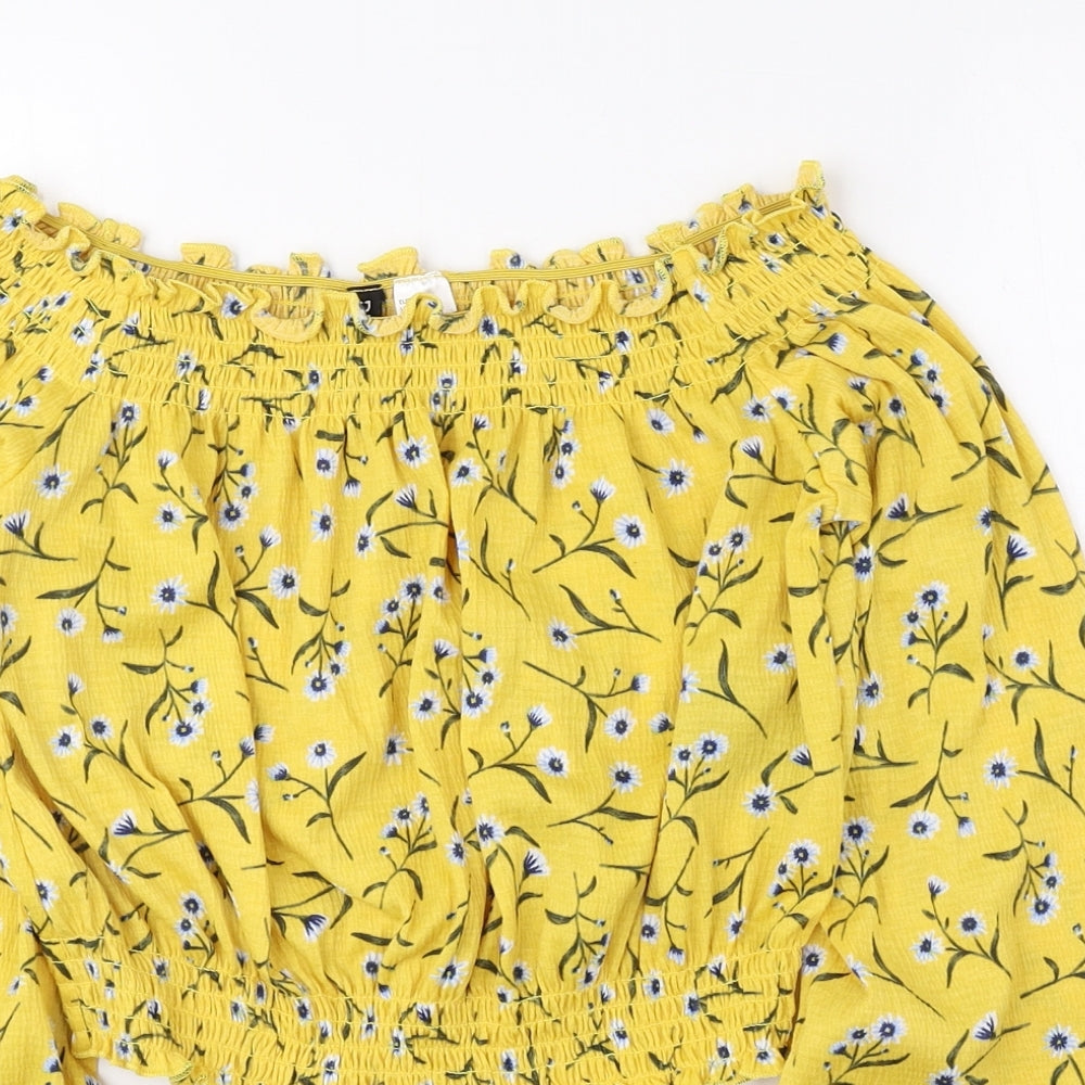 Divided by H&M Womens Yellow Floral Polyester Cropped Blouse Size S Off the Shoulder