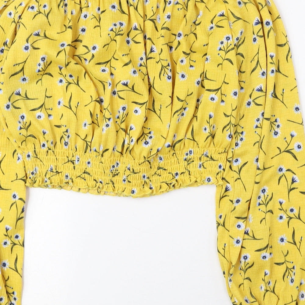 Divided by H&M Womens Yellow Floral Polyester Cropped Blouse Size S Off the Shoulder