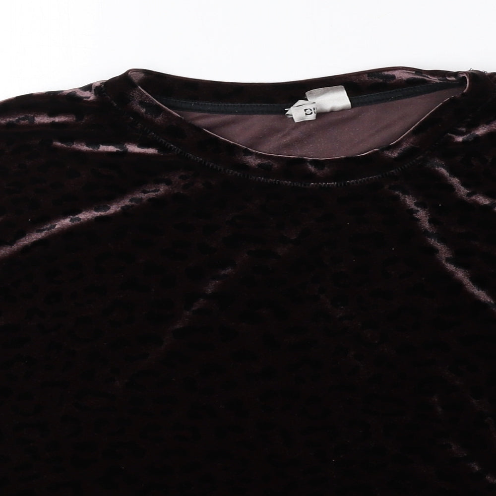 Divided by H&M Womens Brown Animal Print Polyester Basic T-Shirt Size M Round Neck - Cheetah Print