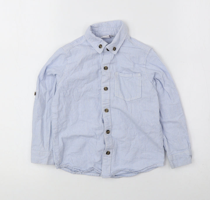 Mini Club Boys Blue Striped 100% Cotton Basic Button-Up Size 2-3 Years Collared Button