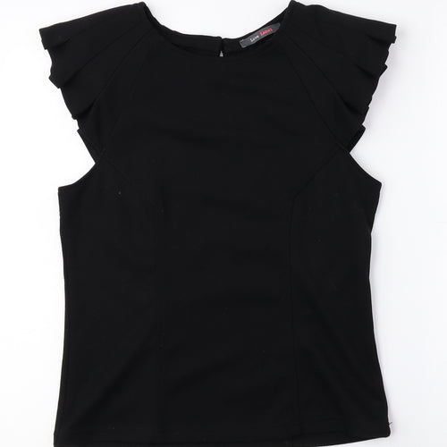 Love Label Womens Black Polyester Basic Blouse Size 12 Round Neck