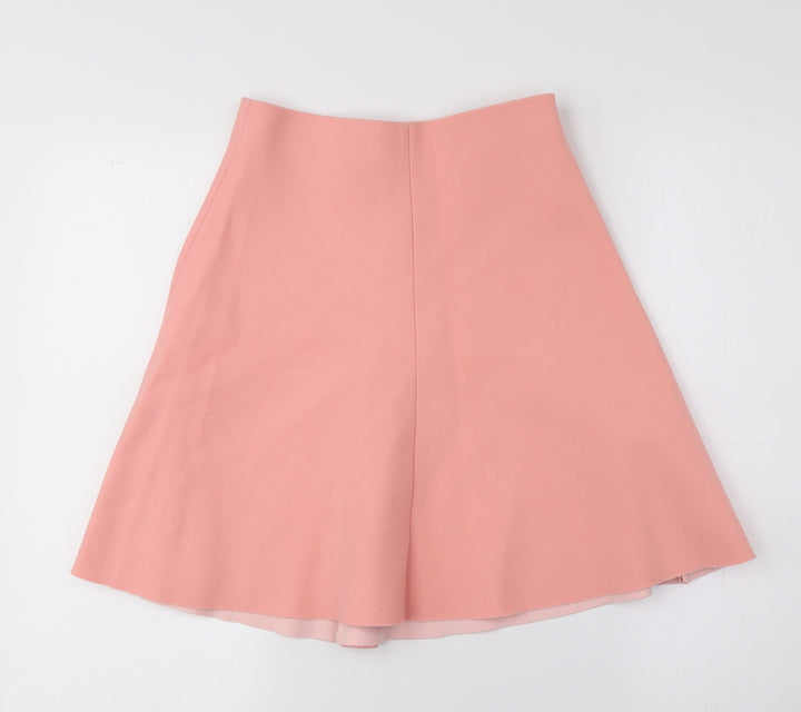 Zara Womens Pink Polyester Flare Skirt Zip