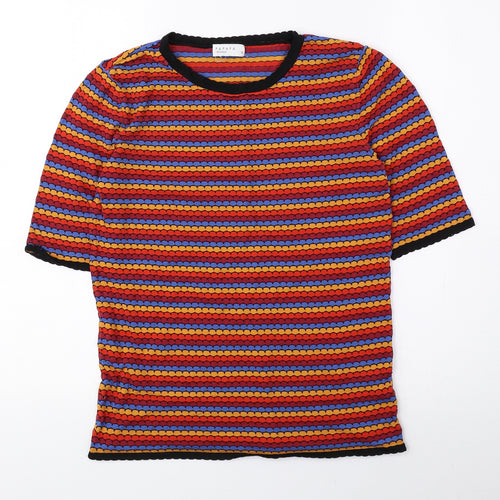 Papaya Womens Multicoloured Geometric Polyamide Basic Blouse Size 10 Round Neck