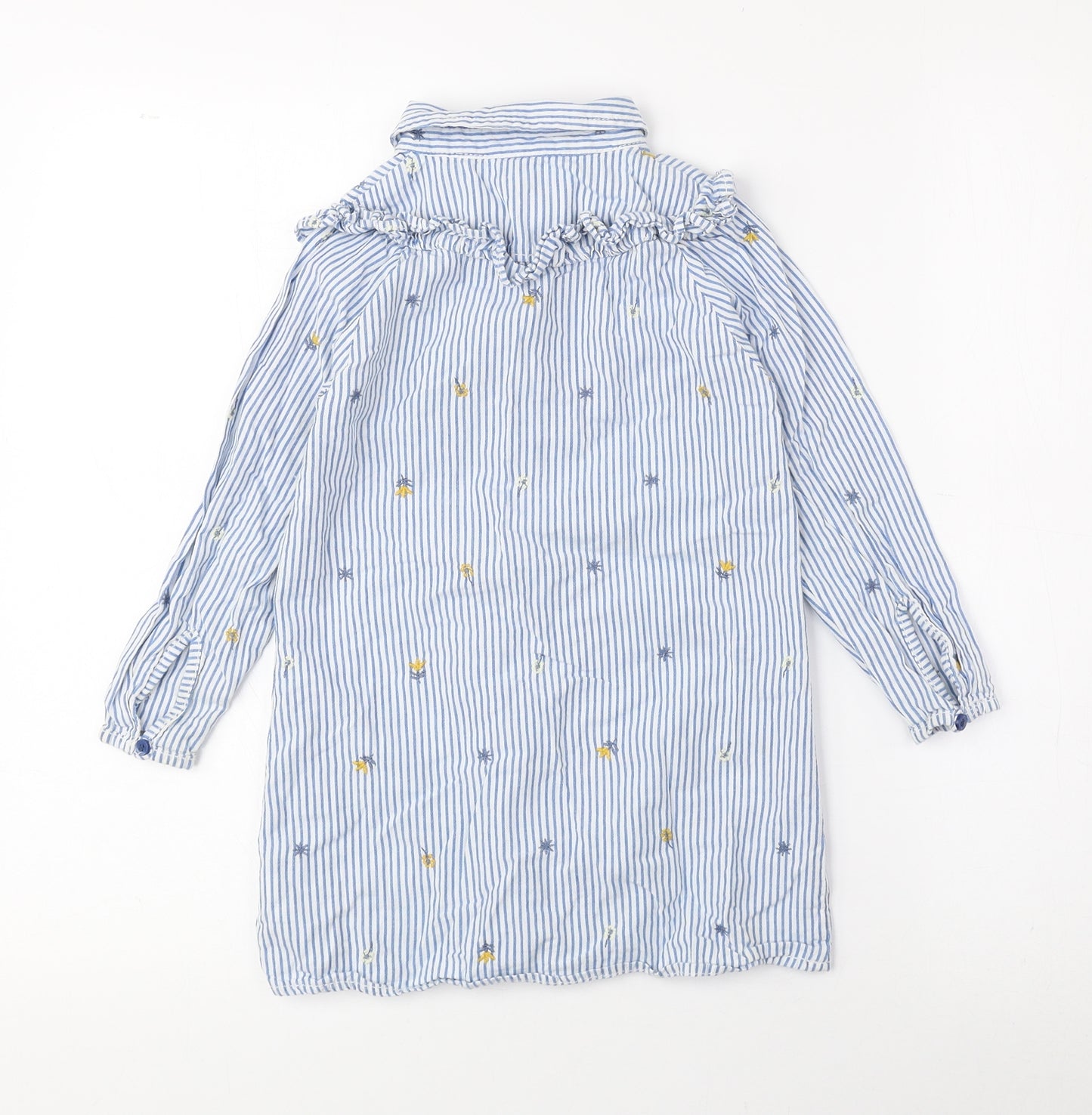 NEXT Girls Blue Striped 100% Cotton A-Line Size 4-5 Years Collared Button