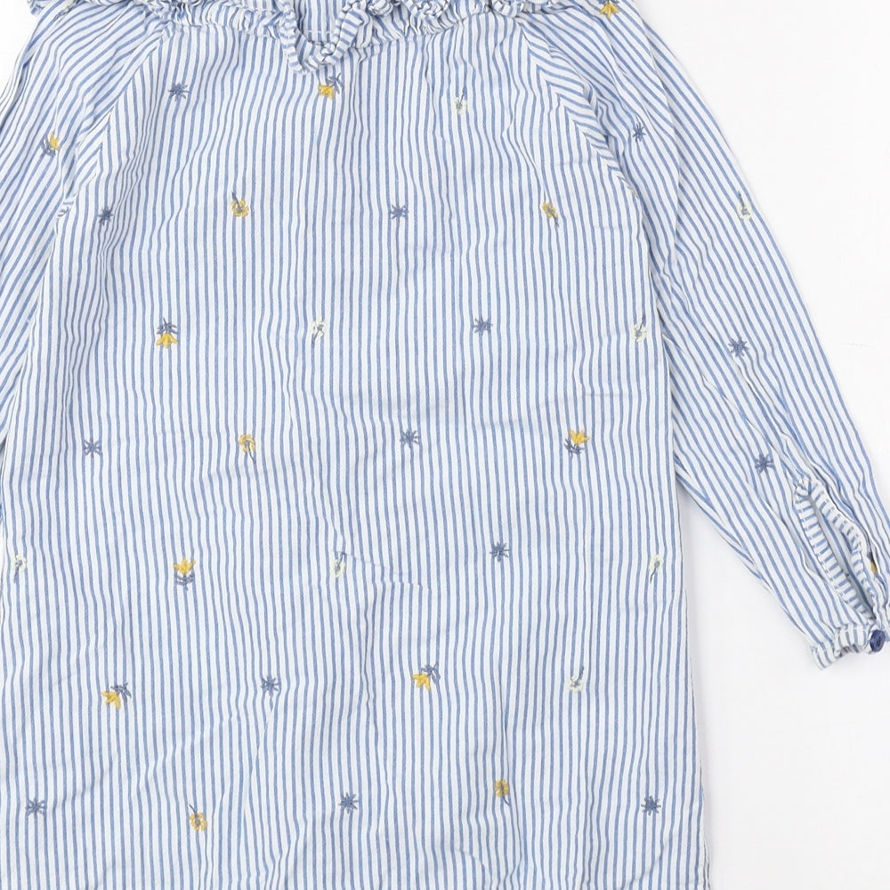 NEXT Girls Blue Striped 100% Cotton A-Line Size 4-5 Years Collared Button