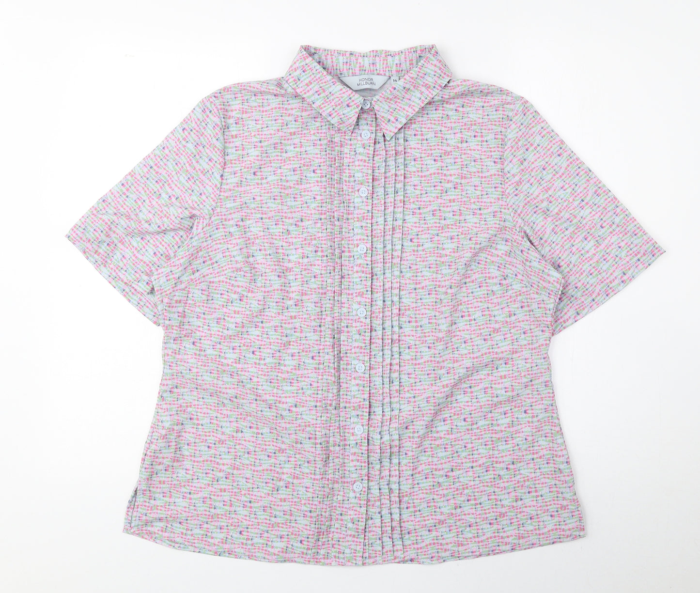 Honor Milburn Womens Multicoloured Geometric Polyester Basic Button-Up Size 14 Collared