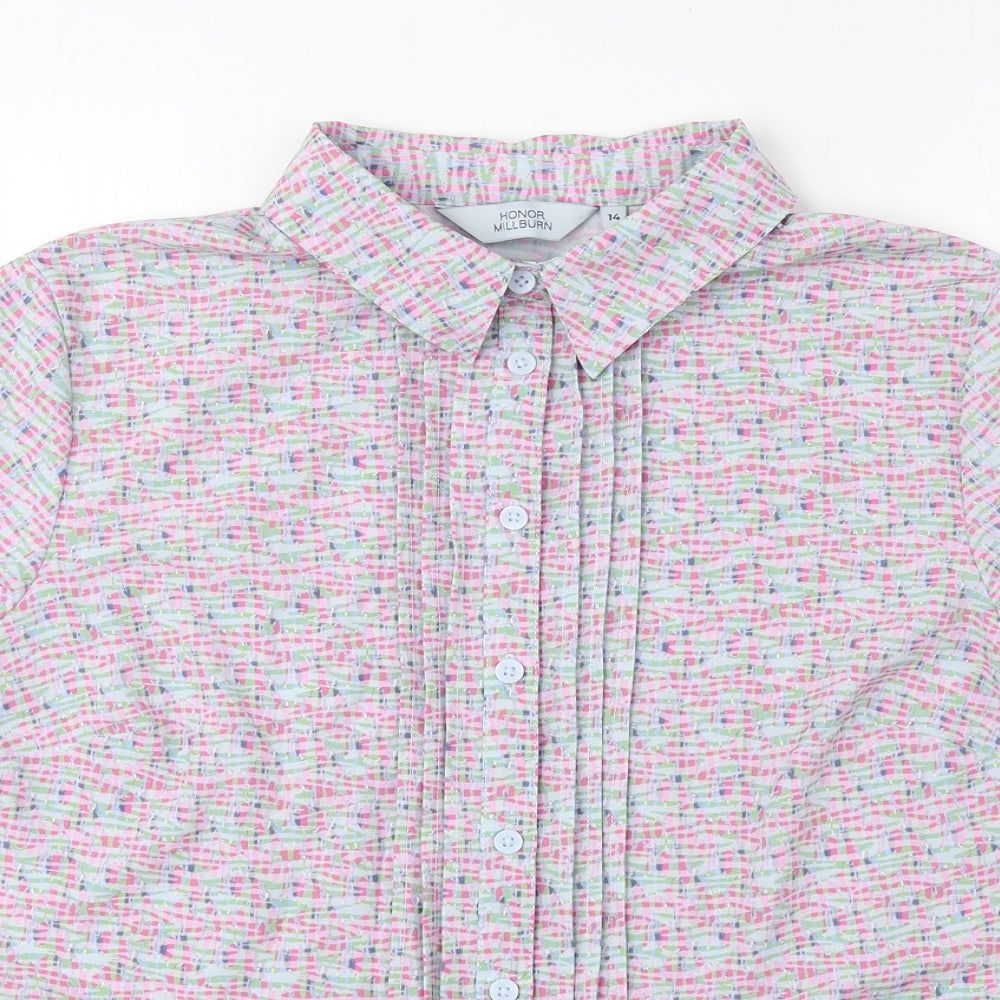 Honor Milburn Womens Multicoloured Geometric Polyester Basic Button-Up Size 14 Collared