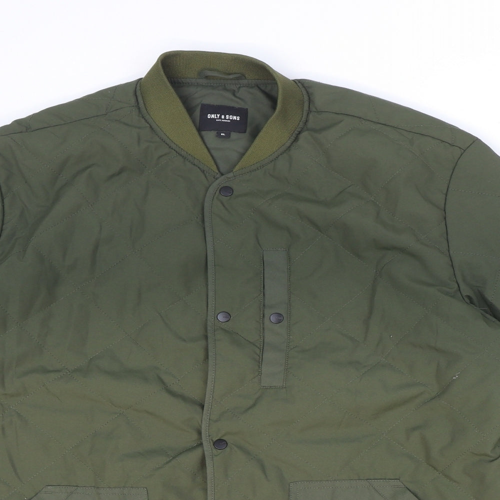 ONLY & SONS Mens Green Jacket Size XL Snap - Farming