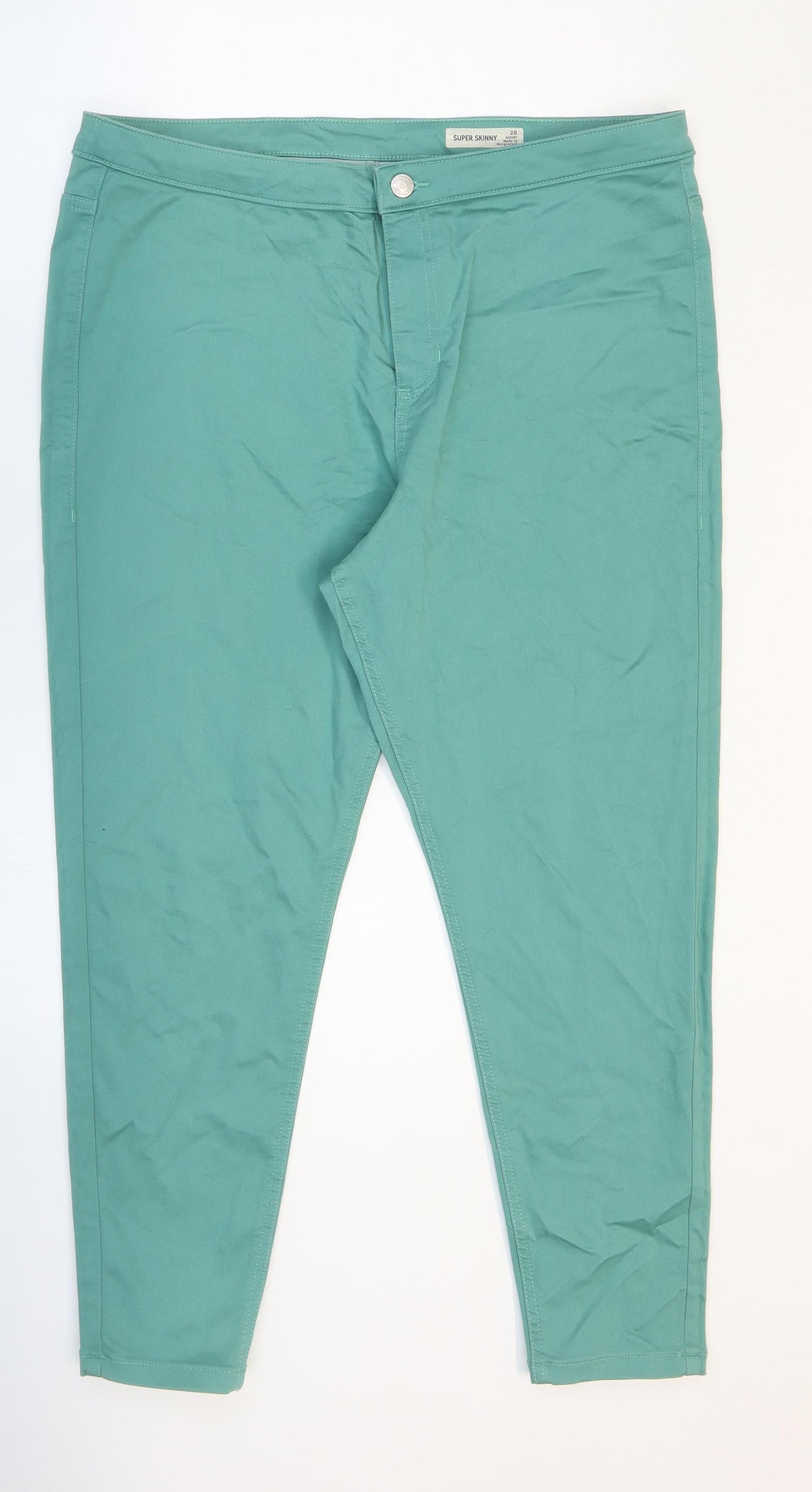 Marks and Spencer Womens Green Cotton Skinny Jeans Size 20 L26 in Slim Zip - Short leg.