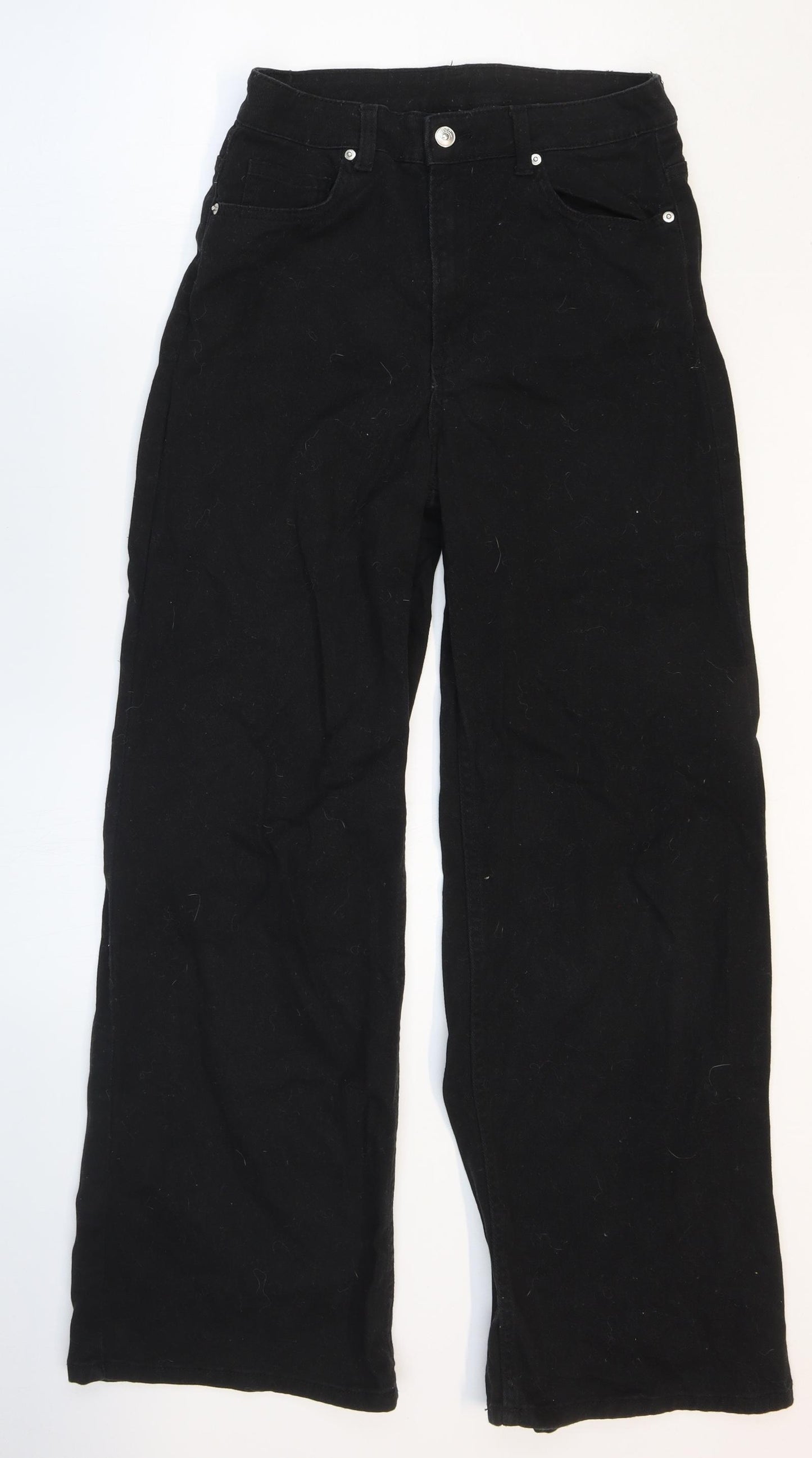 H&M Womens Black Cotton Wide-Leg Jeans Size 12 L29 in Regular Zip