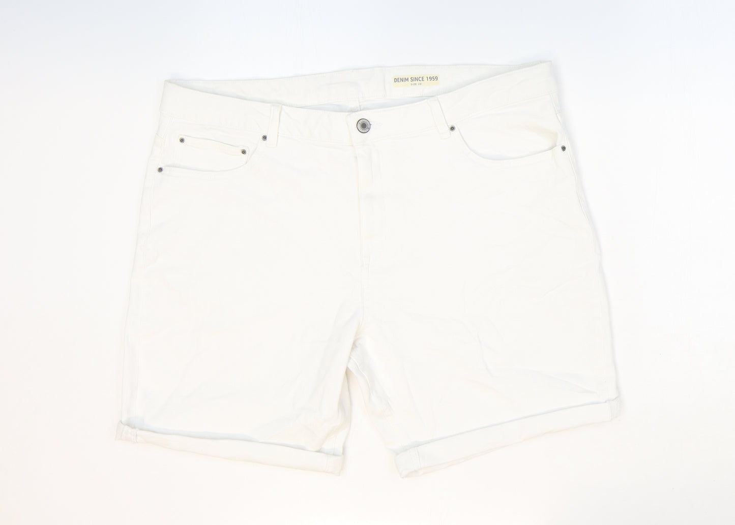 Marks and Spencer Womens White Cotton Boyfriend Shorts Size 20 Regular Zip